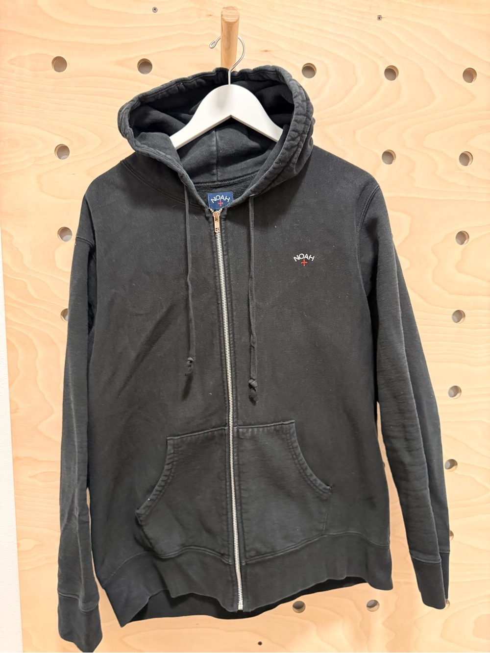 Noah NYC Black Zip-Up Hoodie with Small Embroidered Logo